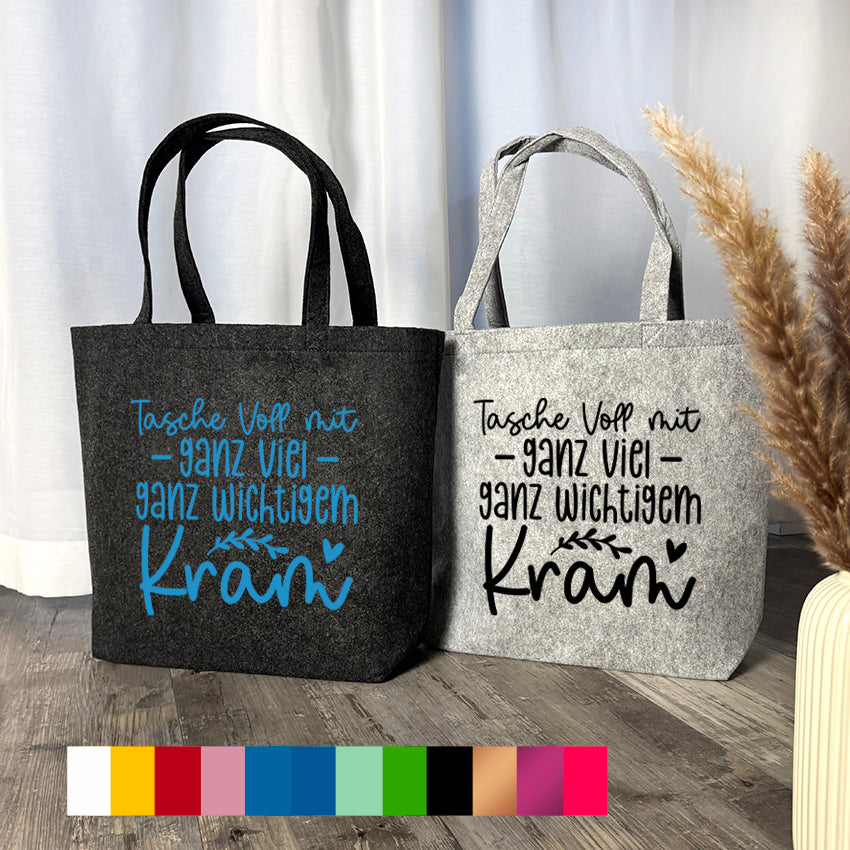 Tasche aus Filz quer mit Innentasche "wichtiger Kram"